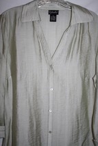 Rafaella Misses 10 Blouse Green Tunic Striped Sheer Button Up 3/4 Sleeve Career - £10.07 GBP