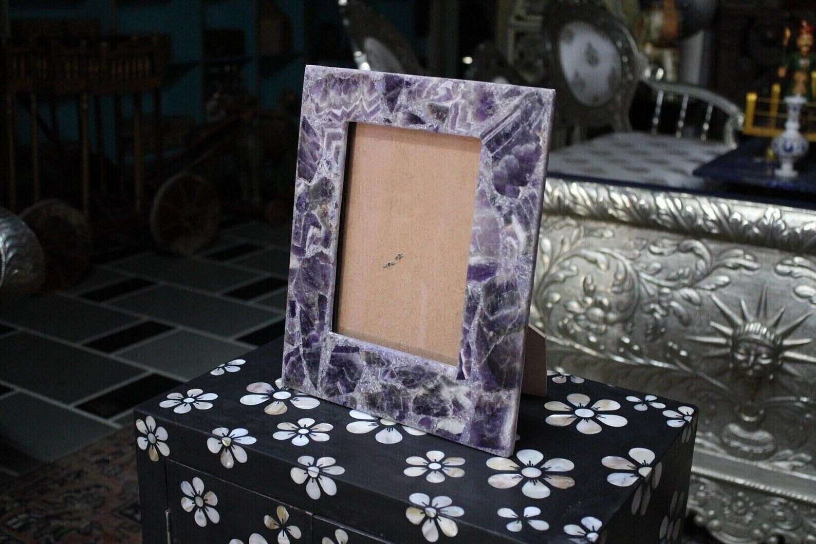 Amethyst Stone Photo Frame Natural Purple Stone Handmade Work Home Deco and Gift Item image 2