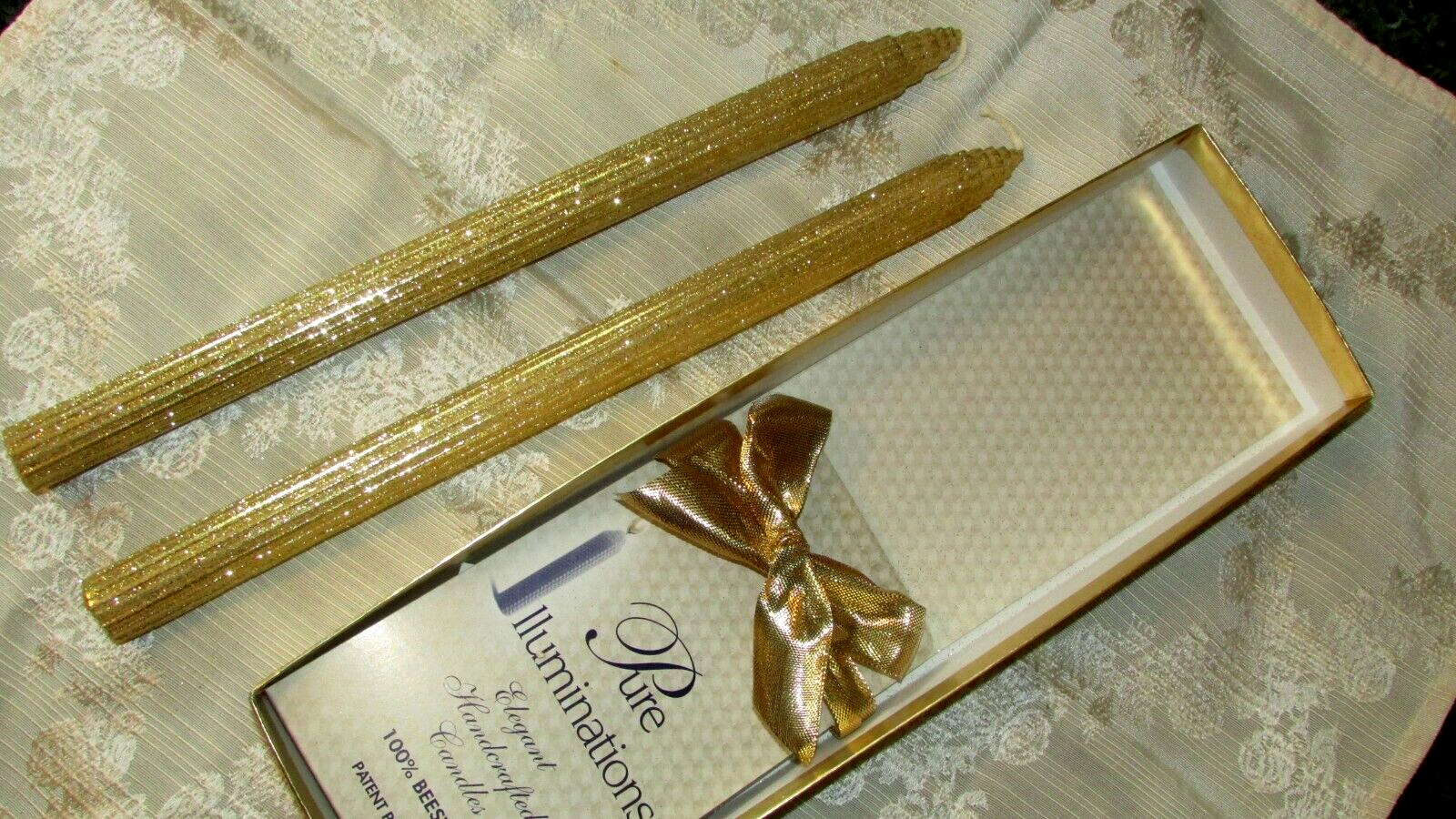 BEESWAX 13" TAPER CANDLES Pure Illuminations gold 'gilt' (office-1) - $19.80