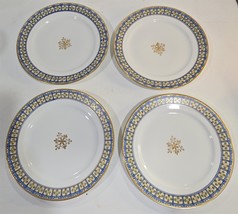 4 Vintage Nippon Handpainted Blue &amp; Gold 7 5/8&quot; Salad or Dessert Plates - $28.71