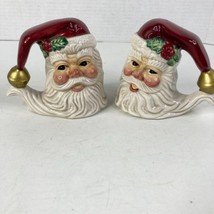 Fitz Floyd Santa Claus Head Christmas 4" Salt Pepper Shaker Gold Jingle Bell Hat - $14.84