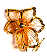 Brooks Gold Flower Brooch Harp Wire Detailed Floral Signed Vtg Valentine... - €11,21 EUR