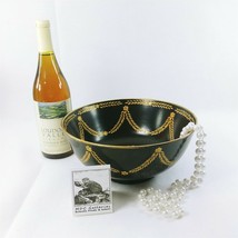Bowl Andrea By Sadek Raised Laurel Leaf Design Orig Decal Black Gold 10&quot; Vintage - £48.41 GBP
