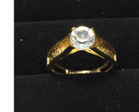 Gold Tone Ladies Ring with Prong Set Faux Diamond Size 6 Makers Mark Unb... - $9.85