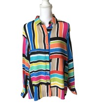 Spense Button Up Blouse M Multicolor Flowy Beach Lightweight Roomy Top Shirt - £17.73 GBP