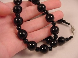 (v303) 18&quot; long round black onyx gemstone bead beaded Necklace new JEWELRY - £48.05 GBP
