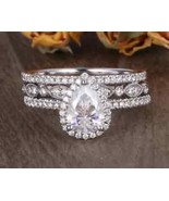 Pear Shape 3Ct Brilliant Diamond Engagement Halo Ring Sets Platinum Over... - $122.94
