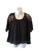 KNOX ROSE Black Bohemian Short Sleeve Embroidered Boho Peasant Top SIZE XL - £13.31 GBP