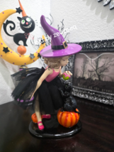 Halloween Ghoulish Witch With Black Cat TuTu Dress Apple Statue Figurine... - $44.54