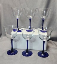 Vintage Cristal D&#39;Arques Durand Americana Blue Wine Glass Set 6 Toasting... - £35.19 GBP