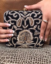 Black velvet clutch,embroidery clutch,luxury bag,indian wedding clutch,bride bag - £59.31 GBP