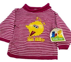 Vintage Sesame Street Brand Sweater Infant 18 Months Big Bird Pink White Stripes - $46.50