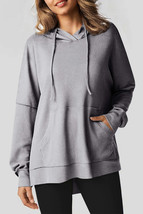 Gray Waffle Knit Fleece Lined High Low Oversized Hoodie - £24.96 GBP