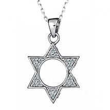 Diamond Jewish Star of David Pendant Rolo Necklace 16&quot; 14k White Gold 0.... - €589,90 EUR