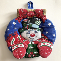 Vintage Snowman Top Hat Holly Scarf Mitten Flaps Fabric Trivet Oven Pad ... - £4.77 GBP