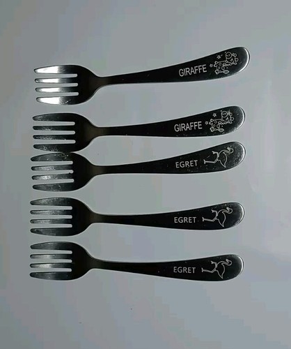 Vintage Stainless Steel Denmark Infant Baby Fork Giraffe and Egret 5" Set of 5 Item image 2