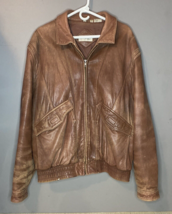 VINTAGE Philippe Monet Brown Genuine Leather Bomber Jacket - size 46T - £55.98 GBP