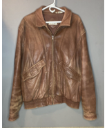 VINTAGE Philippe Monet Brown Genuine Leather Bomber Jacket - size 46T - £55.14 GBP