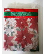 Christmas House Plastic Poinsettia Flowers Table Cover Flannel Back 52&quot;x... - £8.60 GBP