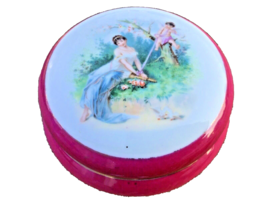 Porcelain. Powder Dish Lady and Cherub 19th Century Vanity Collectible A... - $26.18