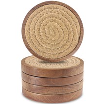 Wood Coasters For Drinks, Absorbent Coaster Sets Of 5, Woven Drink Coast... - £22.02 GBP