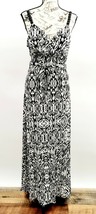 Milano Abstract Black and White Beaded Strap Belted Stretch Maxi Dress Sz L - £32.07 GBP