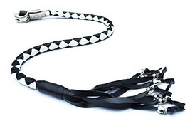 PU Leather Motorcycle Whip Get Back Whip Metal Skulls 36&quot; - Black/White - £17.65 GBP