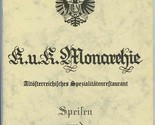 K.U.K. Monarchie Menu and Brochure Munich Germany  - $17.82