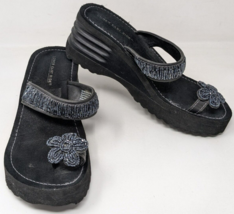 Vintage Y2K Lower East Side Size 7 Chunky Platform Sandals Black Flower 90s - $48.50