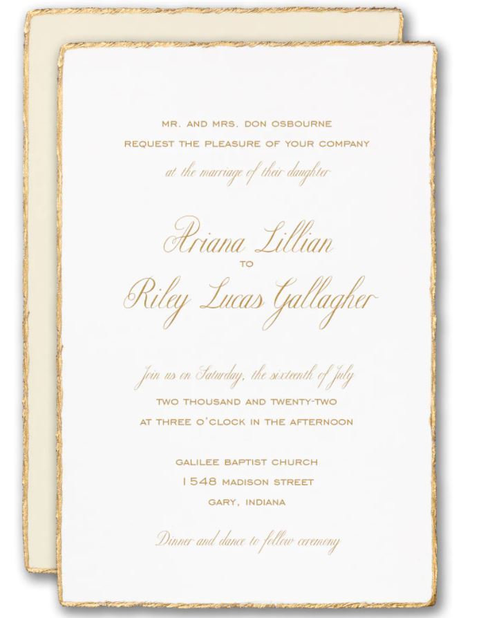Deckled Edge Wedding Invitations Gold Hand Torn Edging Look White or Ecru Paper - $283.90