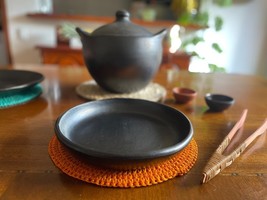 SET 6 PCS Clay Ring Dish Plate Black Clay 9.5&quot; Unglasated Handmade in La... - £97.41 GBP