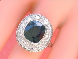 Antique 4.5ct Dark Sapphire .90ctw Diamond Cocktail Engagement Ring 1930 Size 12 - £1,661.06 GBP