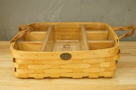 Peterborough Signed Woven Wood Basket Buffet Style Plastic Liner Wood Divider - £35.04 GBP