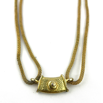 Abstract Unique Gold Tone Metal Boho Necklace Accent Design 14&quot; Long - £11.68 GBP