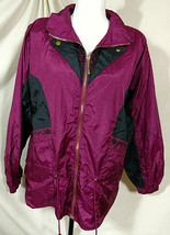 Vintage LAVON Medium Nylon Windbreaker Jacket Magenta 80s 90s Retro Purple Black - £30.06 GBP