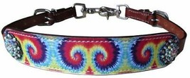 Western Saddle Horse Rainbow Tie Dye + Crystal conchos Leather Wither Strap - £12.35 GBP