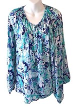 NWT Lilly Pulitzer Blue Green  Elephant Print L/sleeves  Rayon Blouse XL - $102.63