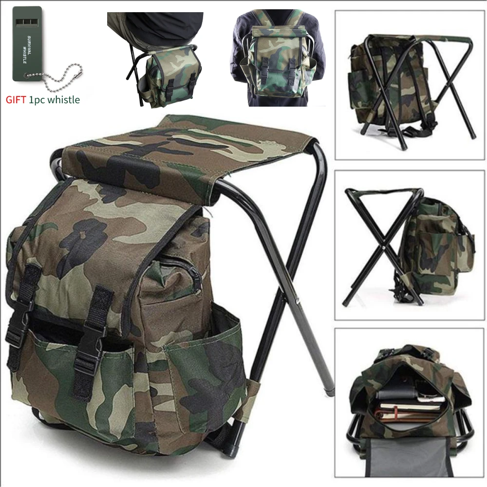 Portable Folding Fishing Chair Bag Fishing Backpack Chair Stool  Wear-resistantv - £29.26 GBP
