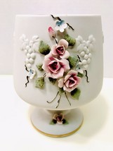 Lefton Vintage 1940's Porcelain Bisque Floral Gold Trim Hand Painted Vase #1046 - $12.95