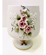 Lefton Vintage 1940&#39;s Porcelain Bisque Floral Gold Trim Hand Painted Vas... - £10.18 GBP