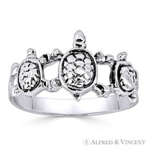Triple Tortoise / Turtle Animal Charm Right-Hand Ring .925 Sterling Silver Band - £17.16 GBP