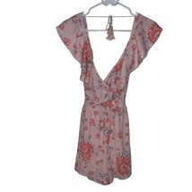 ANGEL BIBA OPEN BACK ORANGE FLORAL ROMPER RUFFLE V NECK TASSLE BACK TIES... - $8.84