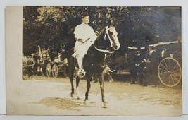 Rppc Man Riding Horse in Parade Real Photo Postcard O16 - £7.15 GBP