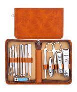 Manicure Set Nail Clippers Pedicure Kit 15Pcs Stainless Steel Brown Case - $66.95 MXN