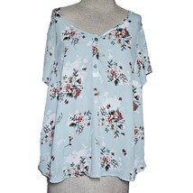 Light Blue Floral Print Short Sleeve Blouse Size XL - £19.46 GBP