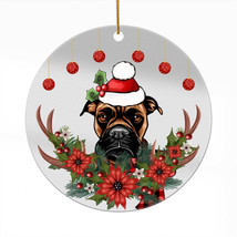 Cute Boxer Dog Antlers Reindeer Christmas Ornament Acrylic Gift Decor Hanging - £13.52 GBP