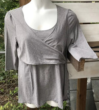 Vtg Gap Maternity Women&#39;s XL Nursing Shirt Gray knit Cotton Crossover 3/... - $17.61