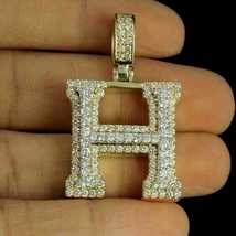 10K Yellow Gold Finish &quot;H&quot; Initial Custom 3D Letter 2.00CT Diamond Charm Pendant - £96.53 GBP