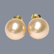 Exquisite 10 -10.5mm Natural Peach Gold Pink Edison Cultured Pearl Stud Earrings - £78.38 GBP