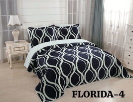 Florida Geometric Black Velvet Texture Bedspread Quilted Set 6 Pcs King Size - £55.21 GBP